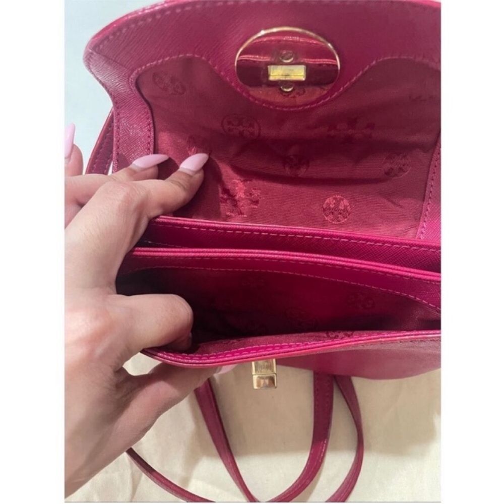 Tory Burch Robinson Mini Saffiano Leather Crossbody Wallet Bag Raspberry Pink - Picture 6 of 10